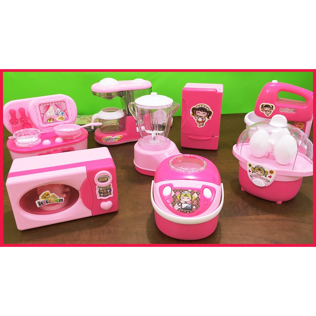 Bộ đồ chơi nhà bếp bằng nhựa dùng pin phát nhạc có đèn màu hồng dành cho bé gái - Bộ đồ dùng 8 món, đồ chơi nấu ăn