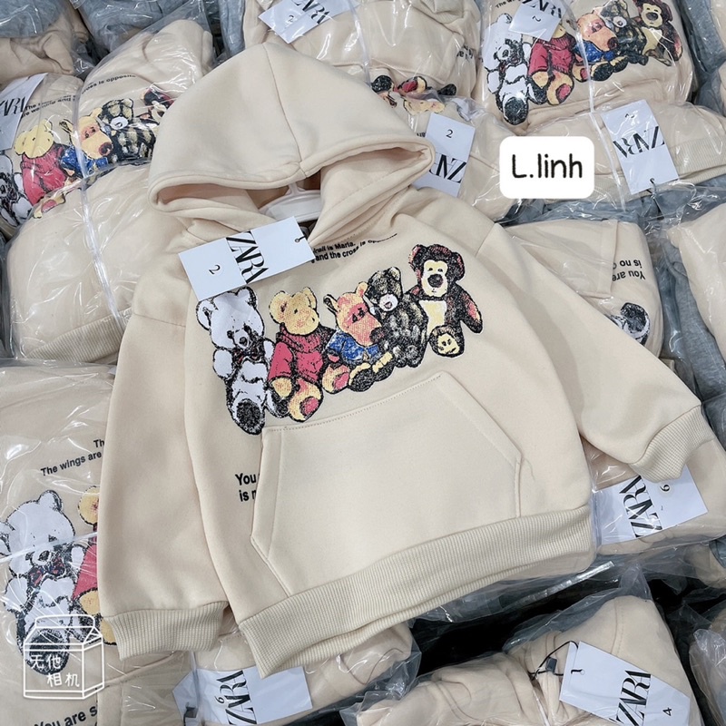 Set 2 áo nỉ lót lông có mũ hoodie trẻ em 2 lớp dày dặn xịn mịn hoạ tiết đáng yêu, unisex