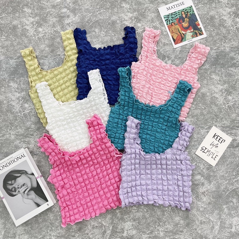 Áo croptop hai dây bản vừa cổ vuông chất xốp nhún 394 FIORI STORE