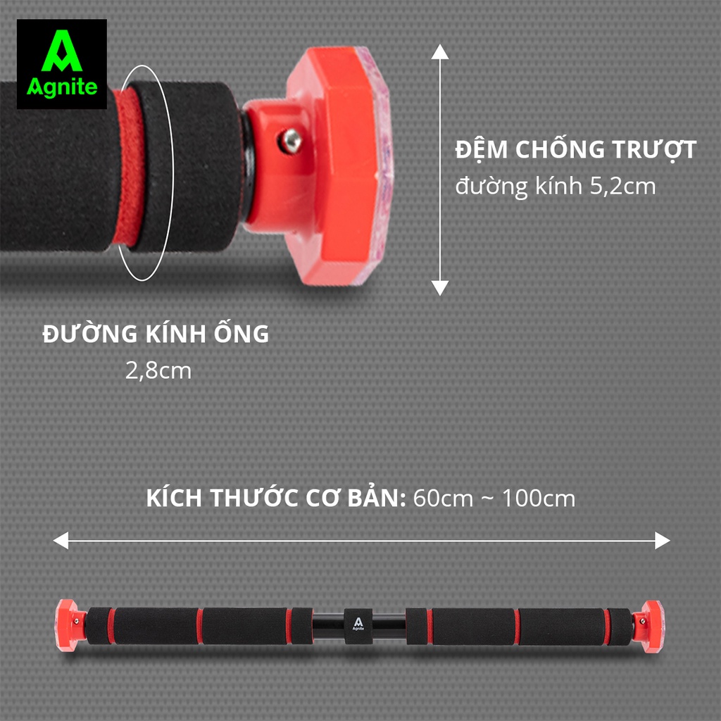 Thanh tập xà đơn treo tường gắn cửa mút dài Agnite chính hãng, chống trơn trượt, kích thước tùy chỉnh, luyện tập tại nhà