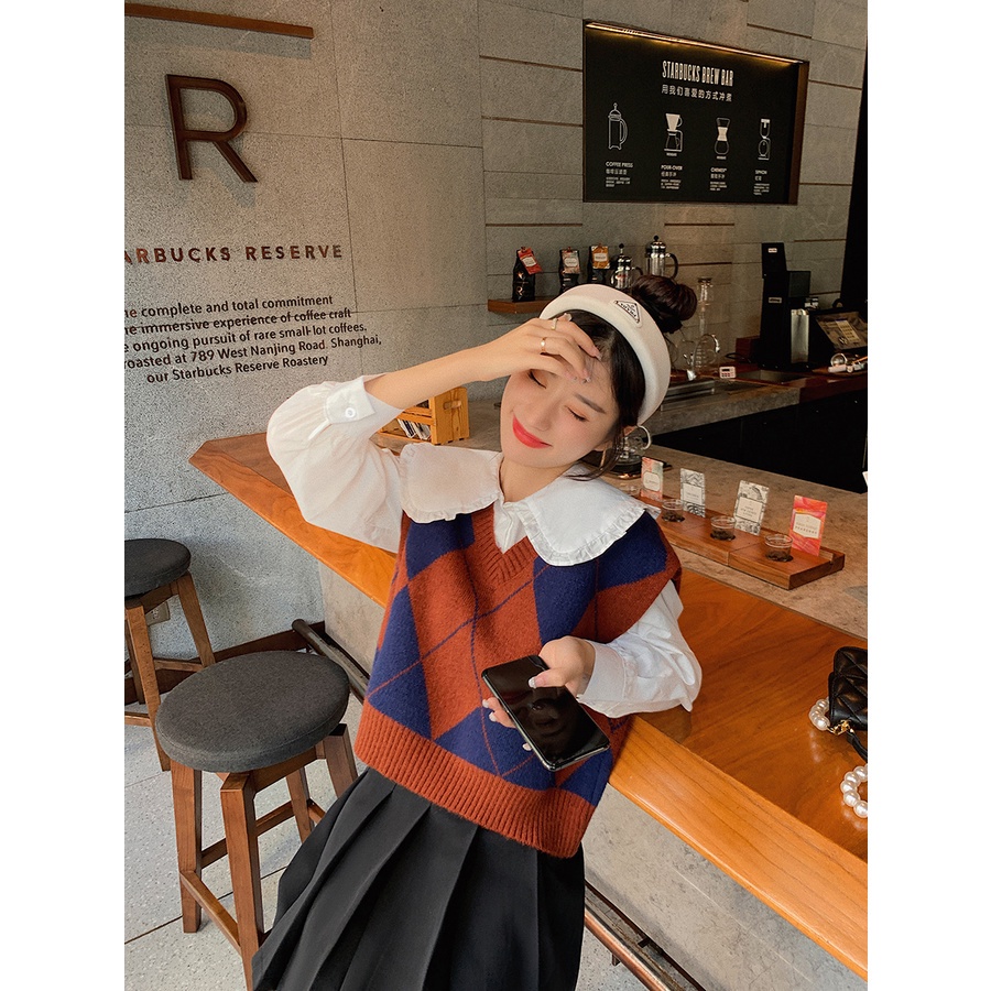 Áo dệt kim không tay dáng rộng phong cách retro Hàn Quốc thời trang