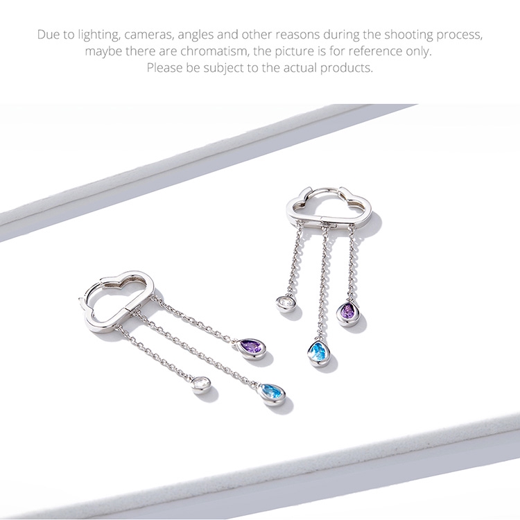 Khuyên tai Bamoer dáng dài tua rua hình đám mây đính đá zircon thời trang Hàn Quốc