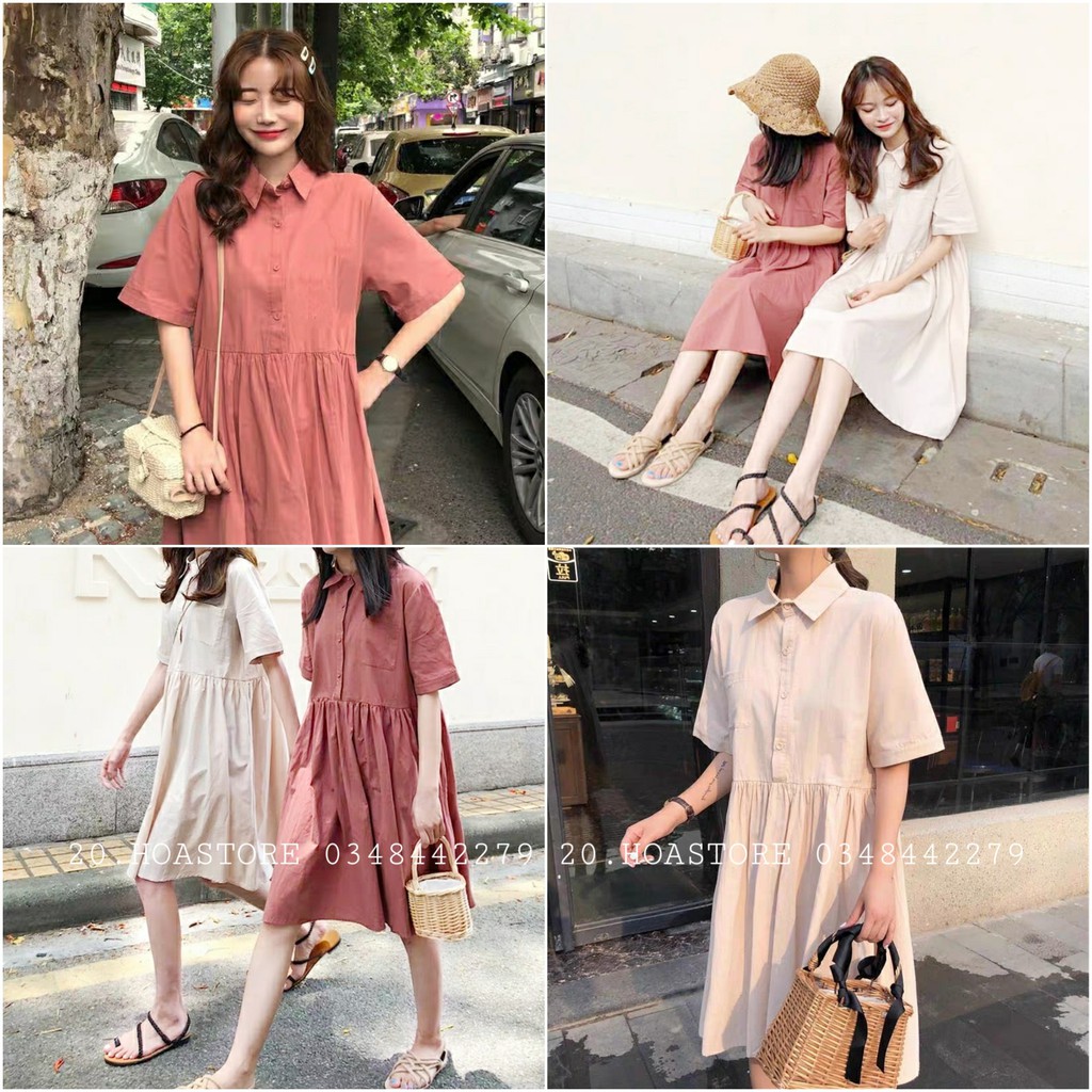 VÁY THÔ BABY DOLL TRẮNG HỒNG CÚC CÀI HOT