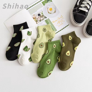 Image of Cute fruit socks fresh avocado socks spring and summer shallow mouth socks boat socks women's socks