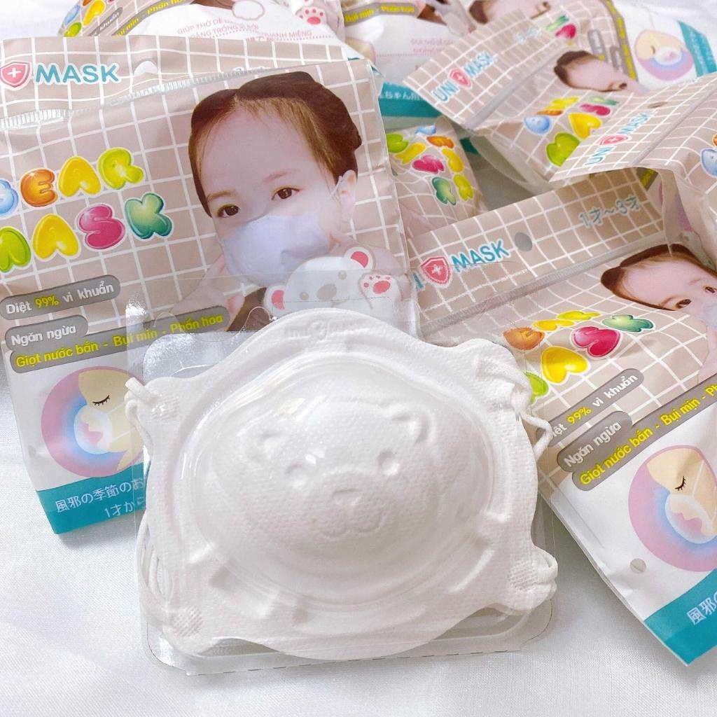 Khẩu trang 3d cho bé hình gấu dễ thương UNI MASK Set 3 cái siêu cute