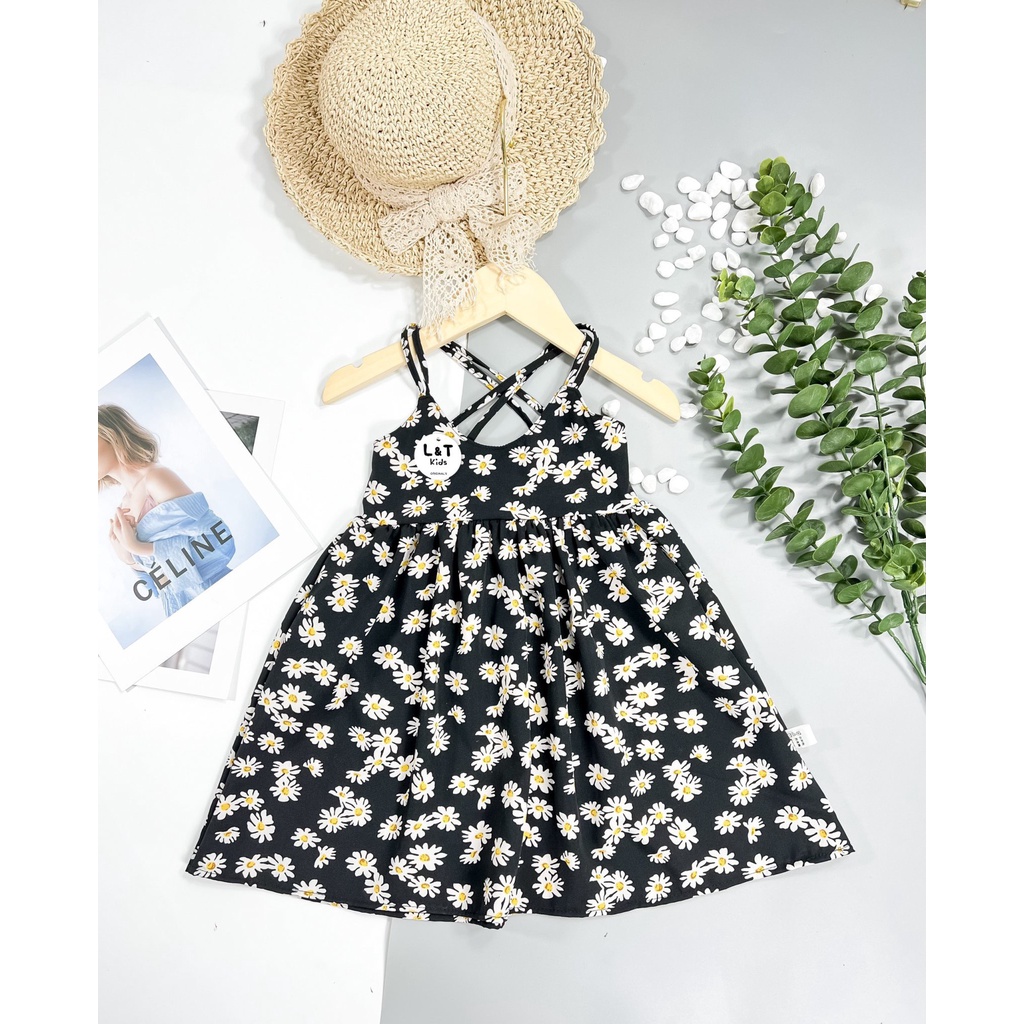 Váy Maxi bé gái vải lụa hoa cúc dây chéo lưng XHN286