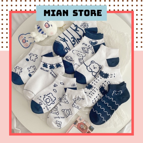 Tất nữ cổ ngắn màu xanh họa tiết đáng yêu phong cách Anime Nhật Bản - T073 Mian Store