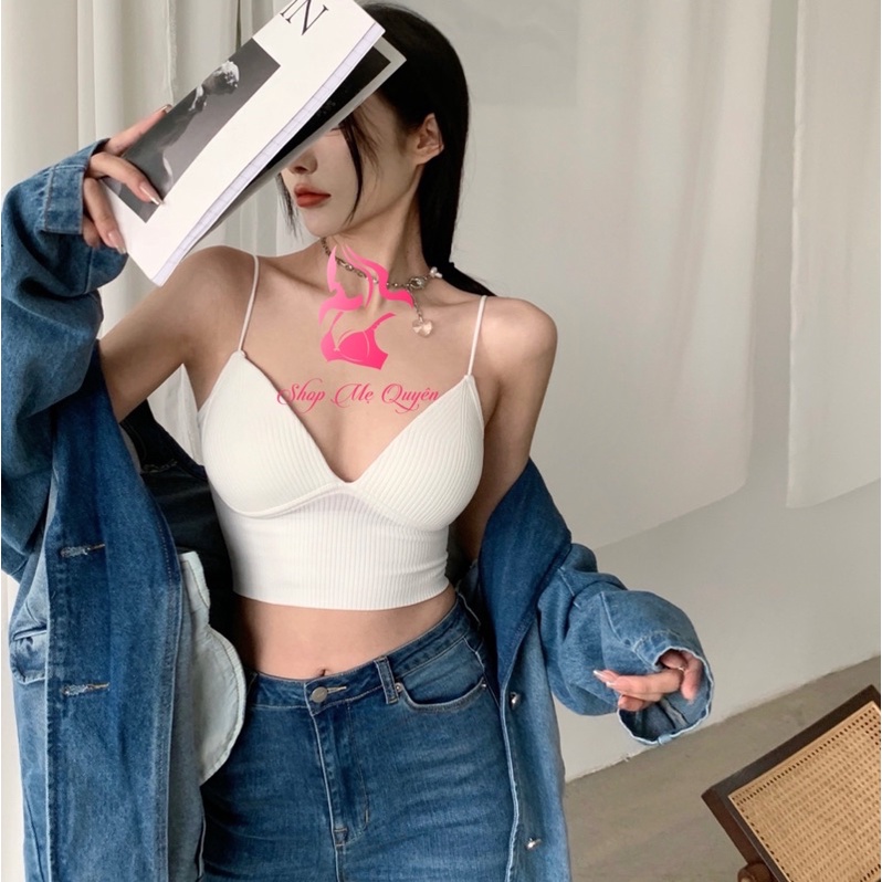 Áo bra 2 dây có mút ngực , áo bra len tăm nữ không gọng tạo đường cong sexy gợi cảm