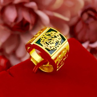 Nhẫn Chữ Phúc Rồng Đá Xanh Đen- Mẫu Cao Cấp không đen