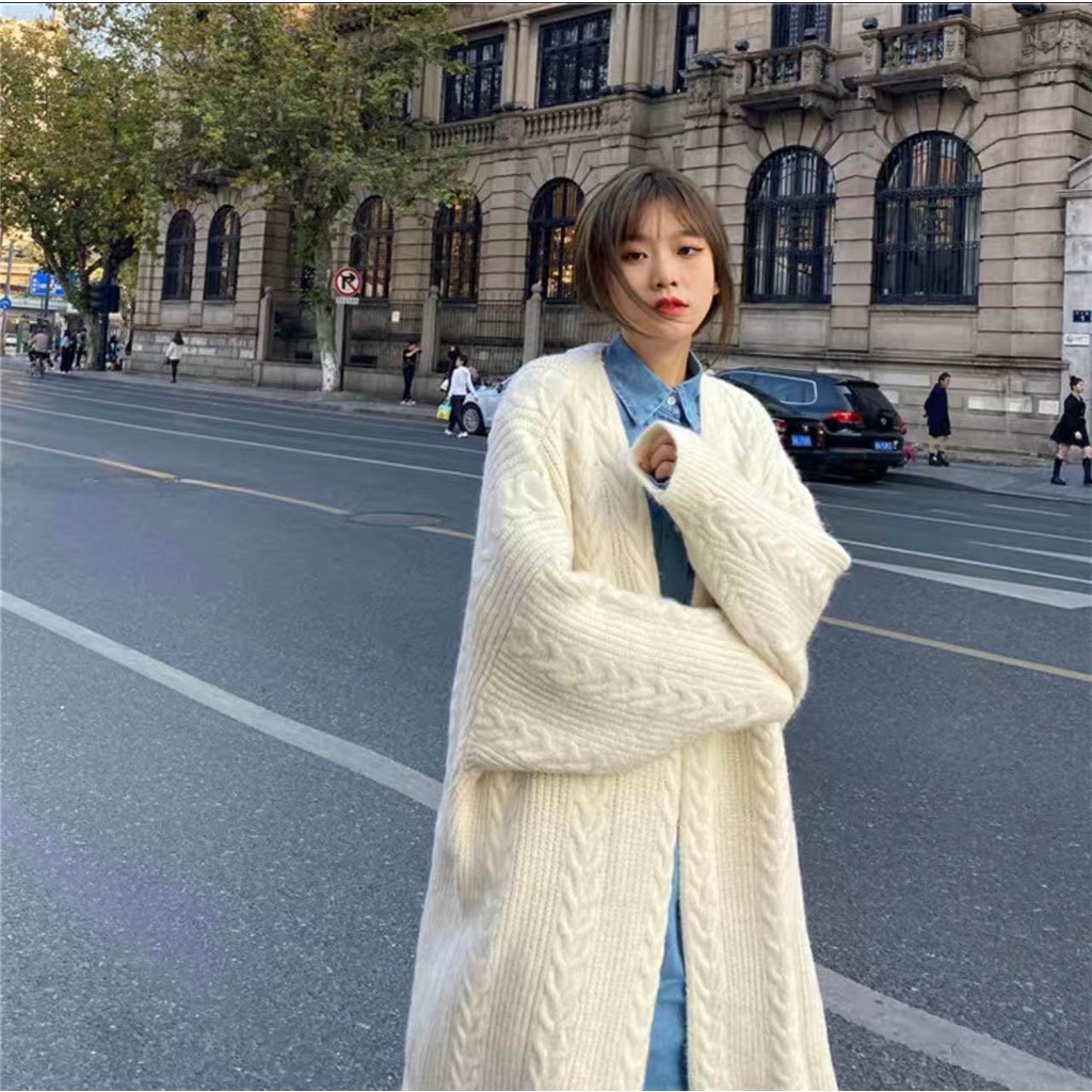 Áo khoác Cardigan dệt kim form rộng dáng dài thu đông