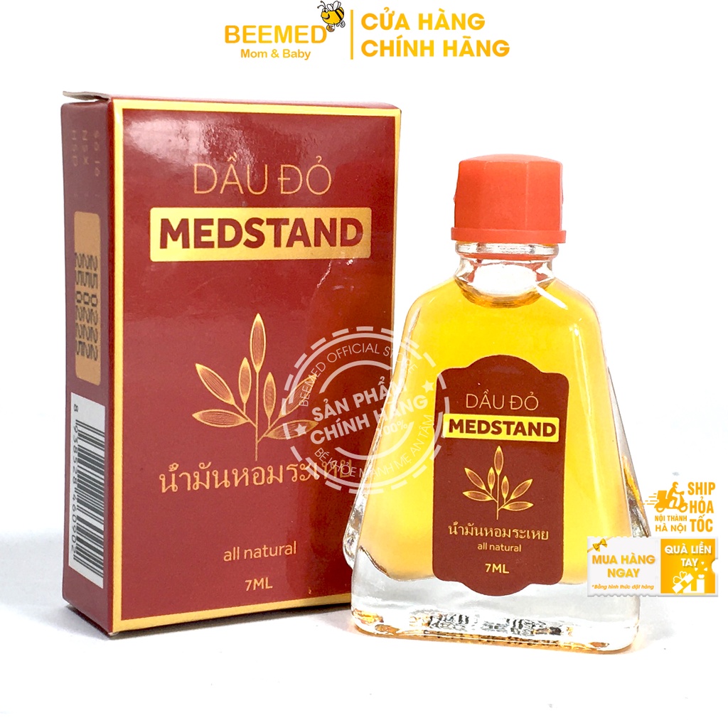 Dầu gió bôi da - giúp làm ấm, giảm đau đầu, cảm cúm, say tàu xe - Dầu đỏ medstand - Lọ 7ml từ tinh dầu bạc hà, quế