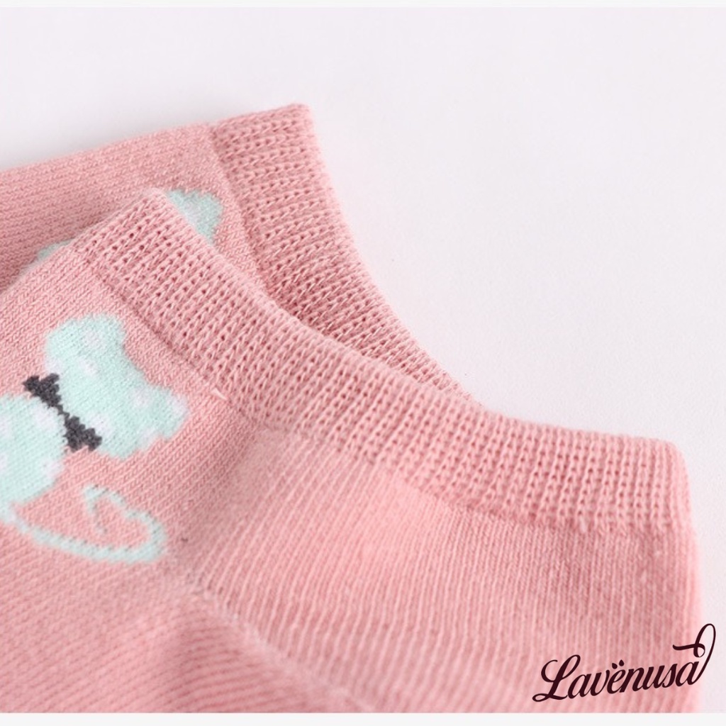 Tất vớ nữ cổ ngắn cao cấp hình mèo dễ thương chất cotton set 5 đôi LAVENUSA T32