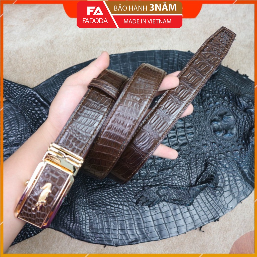 Dây nịt - Thắt lưng da cá sấu Fadoda cao cấp thật bản nhỏ 3.5Cm làm từ da bụng cá sấu màu nâu đất - FCB02-02B