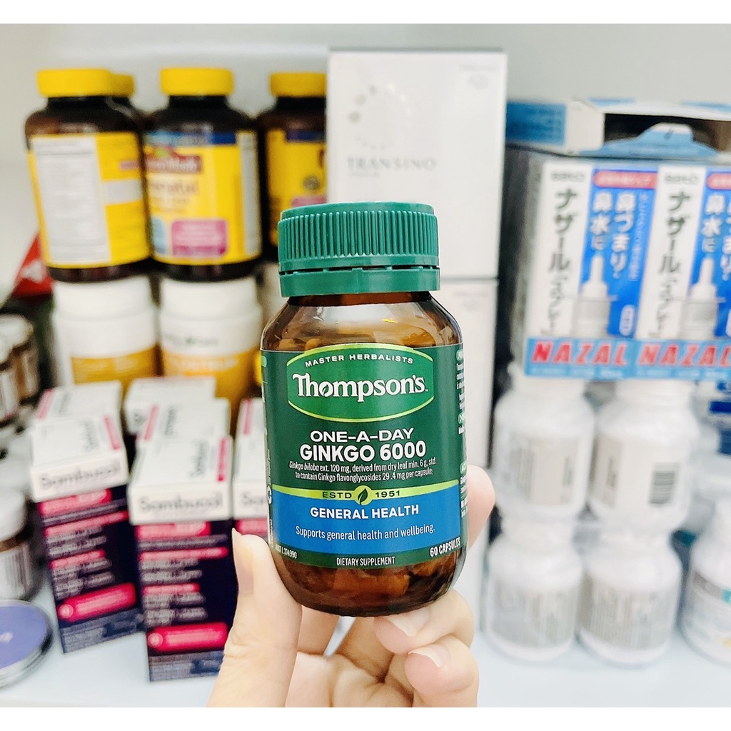 Bổ Não Ginkgo Biloba Thompson’s Ginkgo 6000mg Úc 60 Viên, Hoạt Huyết Dưỡng Não