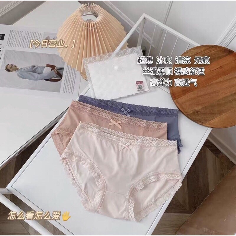 Set 3 quần lót nữ thun lạnh mềm mát viền ren đính nơ T34