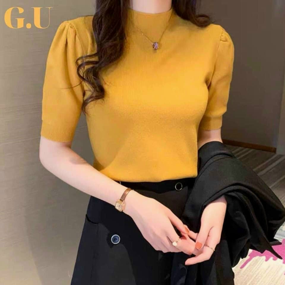 Áo thun gân len cổ lọ tay phồng 🎈🎈🎈ch