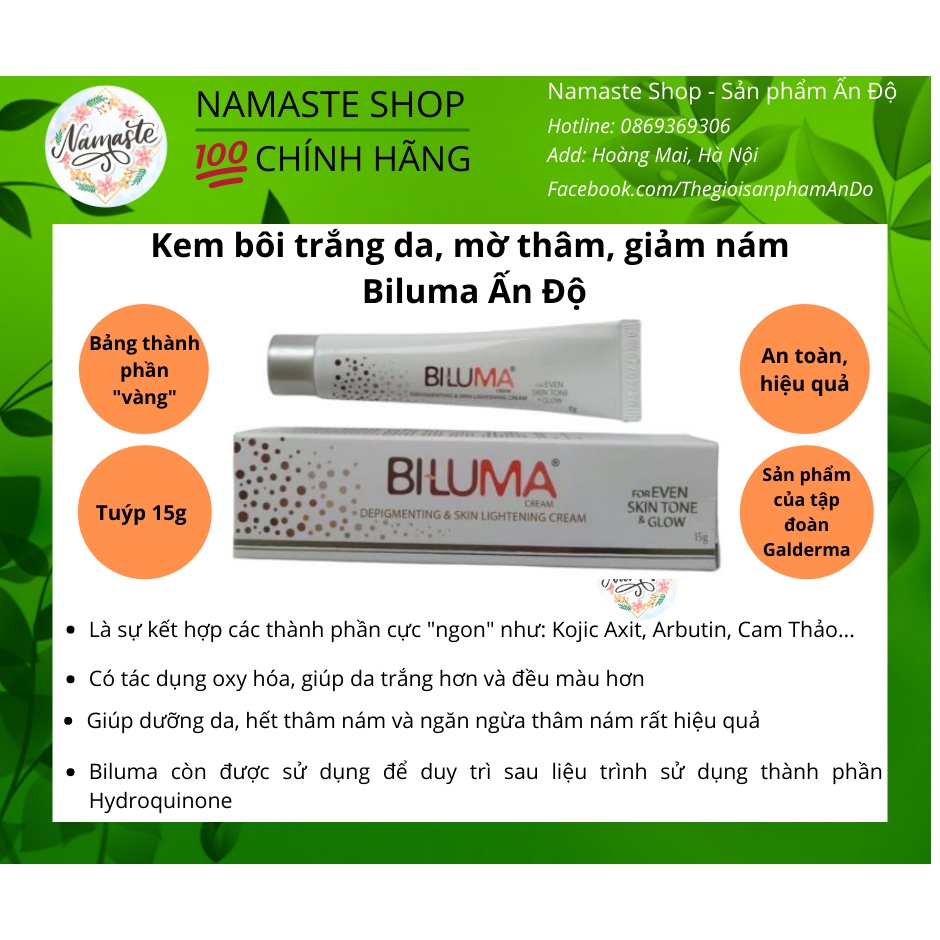 Kem dưỡng trắng da, hết thâm nám, đều màu da - Biluma Ấn Độ 15g