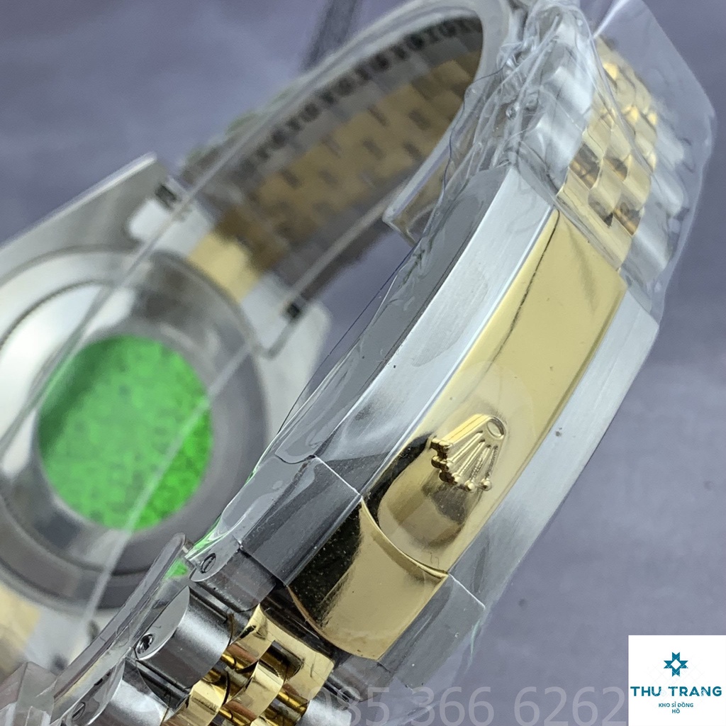 Đồng hồ nam Đồng hồ cơ Rolex dòng Automatic máy Nhật mặt trắng viền vàng đính đá dây demi size 40-41mm