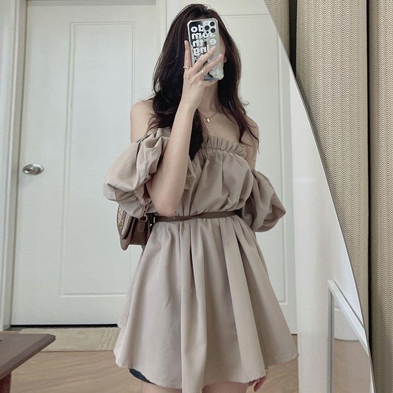 Đầm Ngắn Trễ Vai Tay Phồng Dáng Rộng Phong Cách Pháp Cổ Điển Thời Trang Mùa Hè Dành Cho Nữ