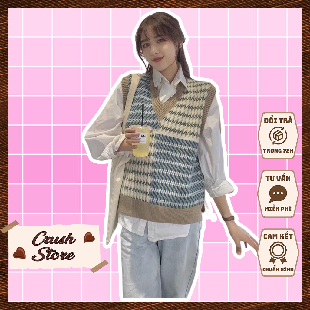 Áo Gile Len Kẻ 2 Màu Xanh Hồng Chất Dày Bền Đẹp Không Xù CD023 - Crush Store