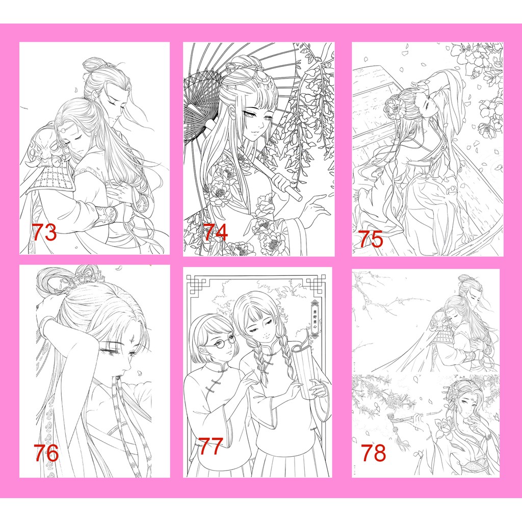 Bộ 10 20 30 Tranh tô màu nước dạ sáp nội dung Manga, Manhua cổ trang khổ a4 chất giấy dày sần 200GSM Tuỳ chọn phân loại