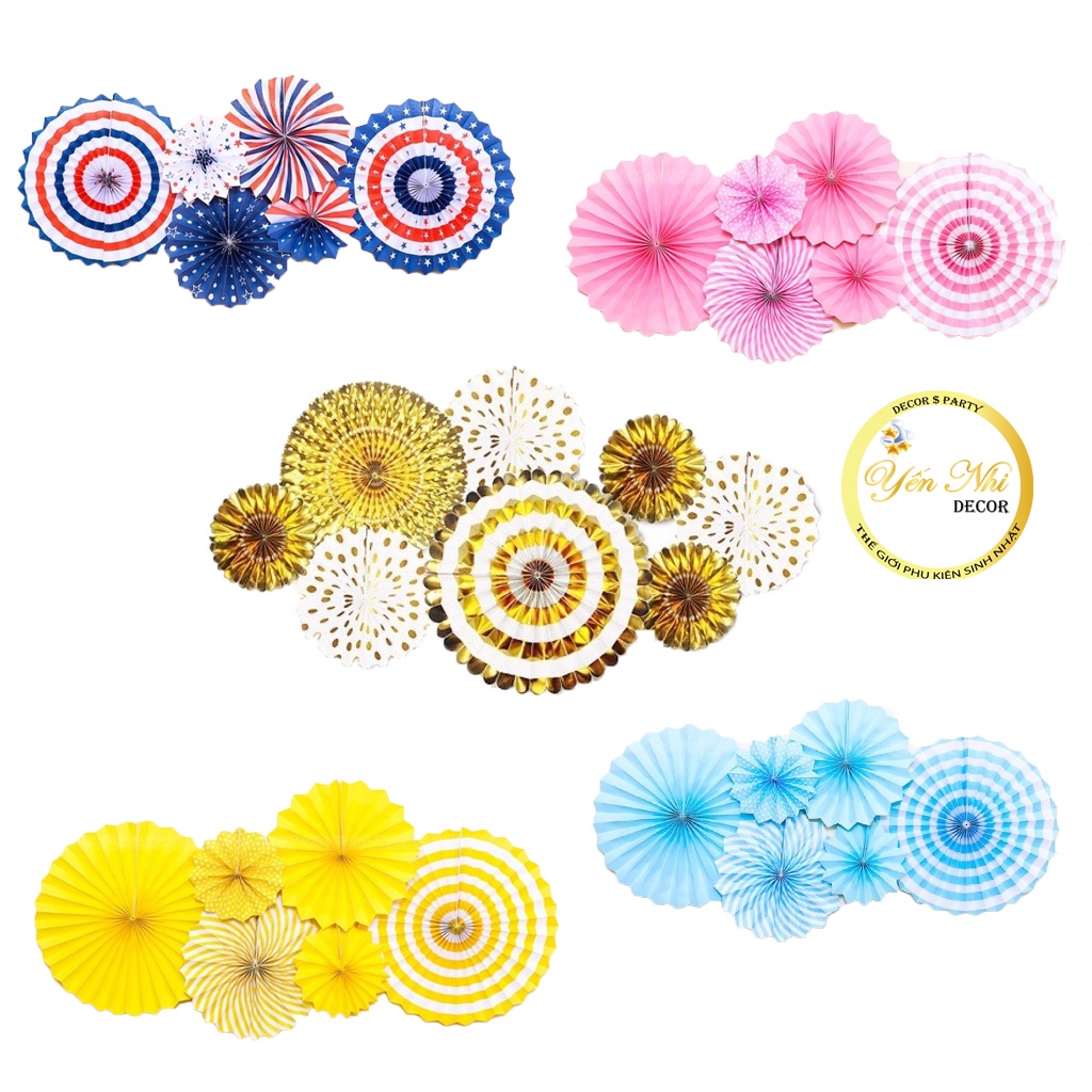 Bộ quạt giấy trang trí sinh nhật, tiệc tùng, decor nhà cửa YẾN NHI SHOP