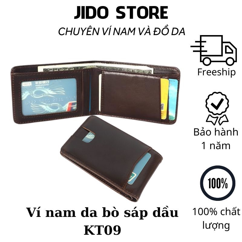 Ví Nam Da Bò Sáp Dầu Cao Cấp KT08 Phong Cách Cổ Điển Chất Da Mềm Mại Đựng Thẻ ATM Bóp Nam Thời Trang Màu Nâu Jido Store