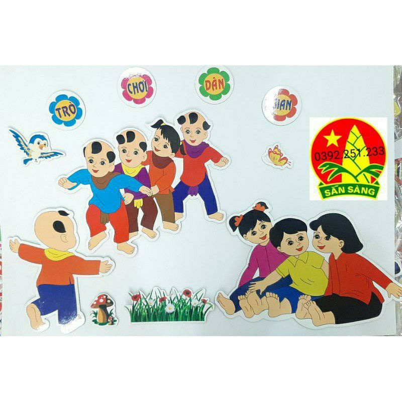 Tranh góc mầm non trò chơi dân gian [ Xốp ép giấy bóng đẹp ]