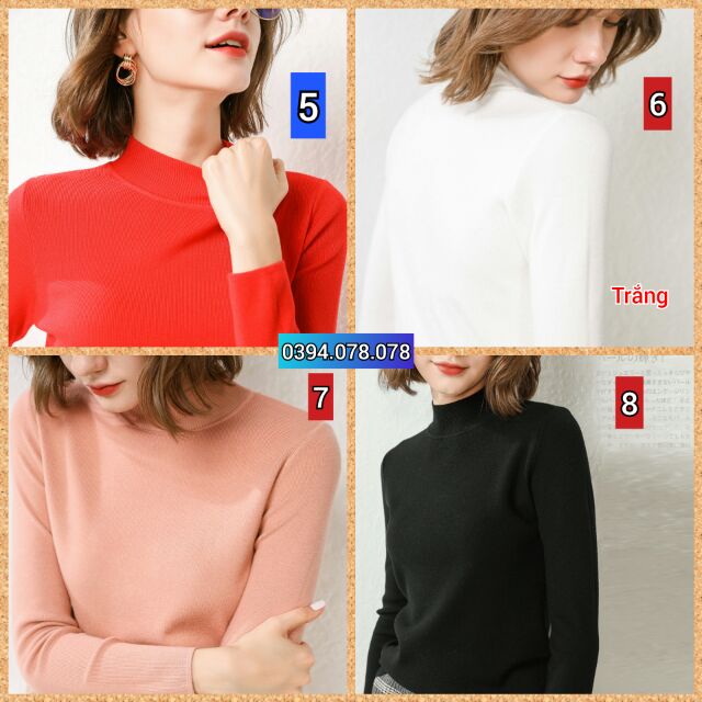 - Áo len nữ dệt kim cổ cao 3cm