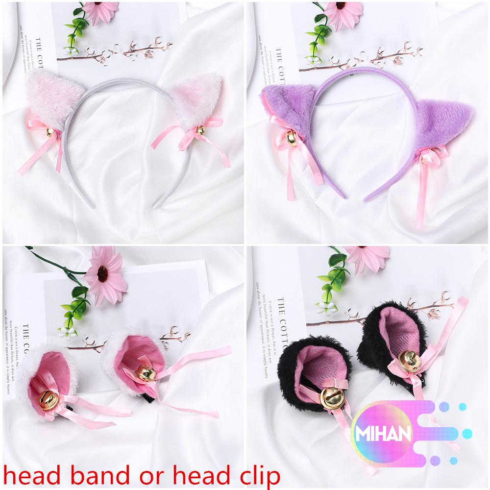 Băng đô cài tóc/ Bộ 2 kẹp tóc thiết kế tai mèo vải lông hoạt hình đáng yêu quyến rũ dành cho nữ