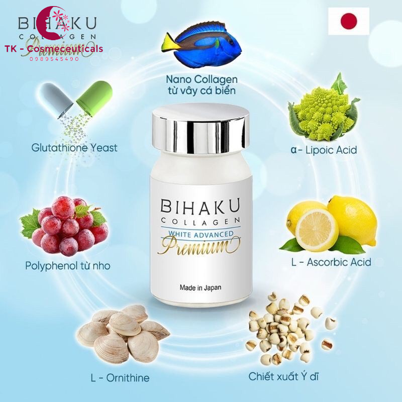 Viên Uống Trắng Da Bihaku Collagen Nhật Bản - 30 Viên