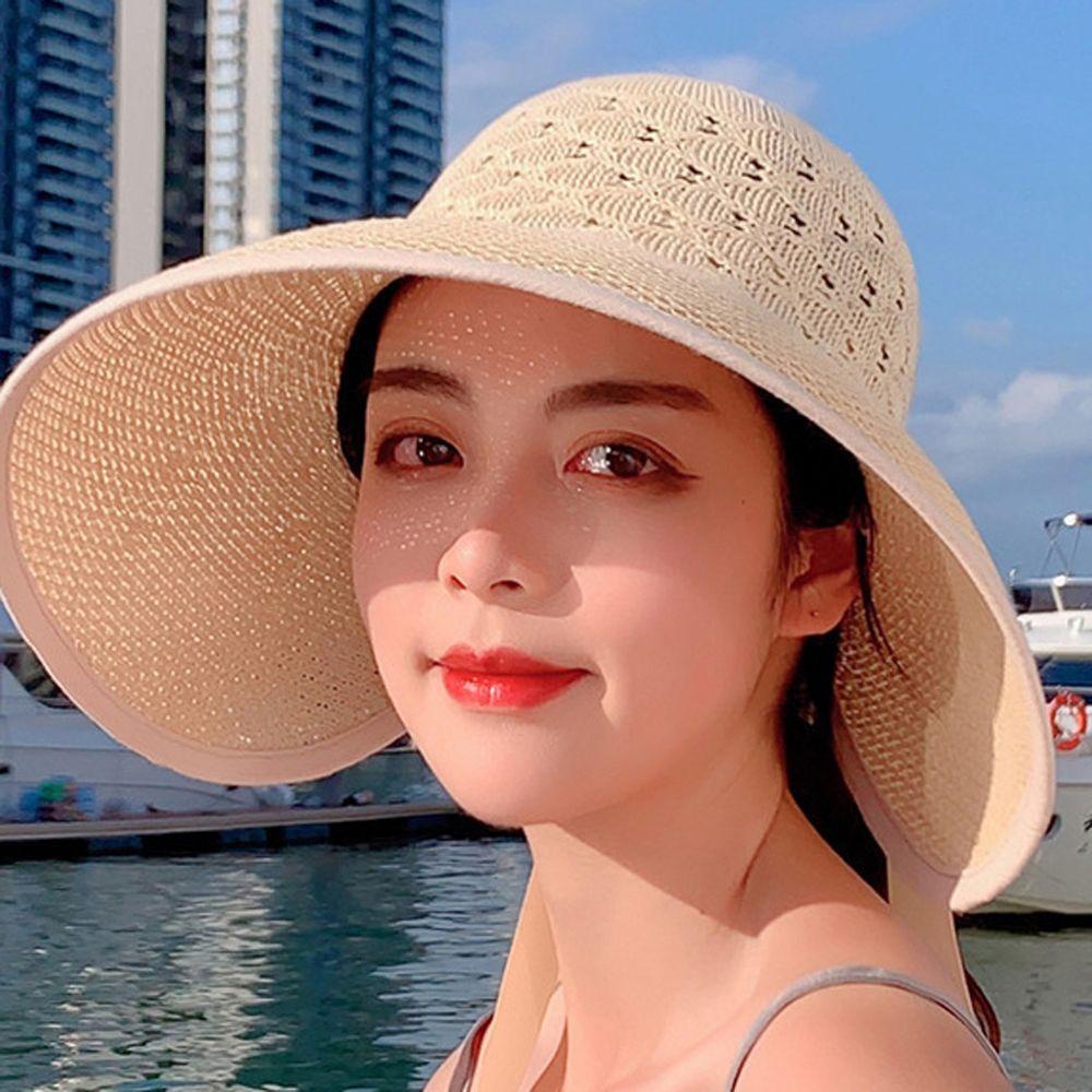 Mũ Chống Nắng Hở Chóp Thoáng Khí Đính Nơ Lớn Gấp Gọn Được Thời Trang Mùa Hè Cho Nữ