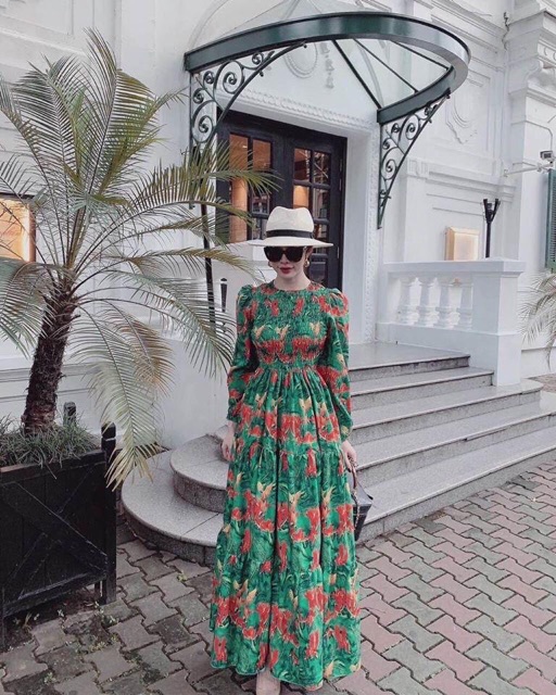 ĐẦM MAXI TAY DÀI IN HOA 3D CHẠY NHÚNG SIÊU HOT HP08012230 | BigBuy360 - bigbuy360.vn