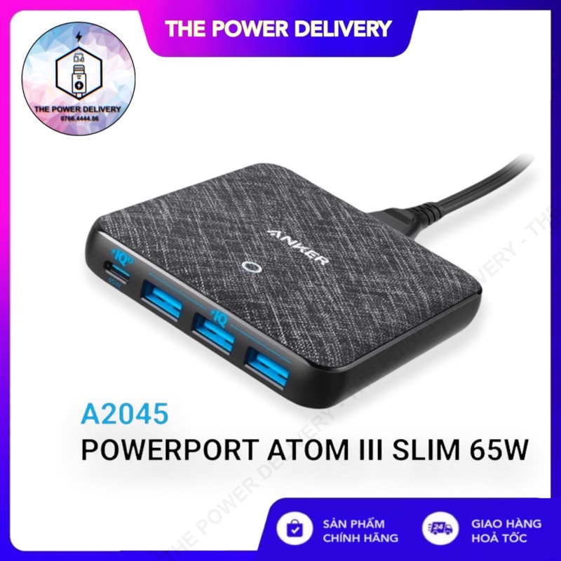 [NEW 100%] Sạc ANKER 4 cổng PowerPort Atom III Slim 65w PIQ 3.0&amp;GaN - Anker GaN A2045 - Slim A2045 - Bảo hành 12 tháng