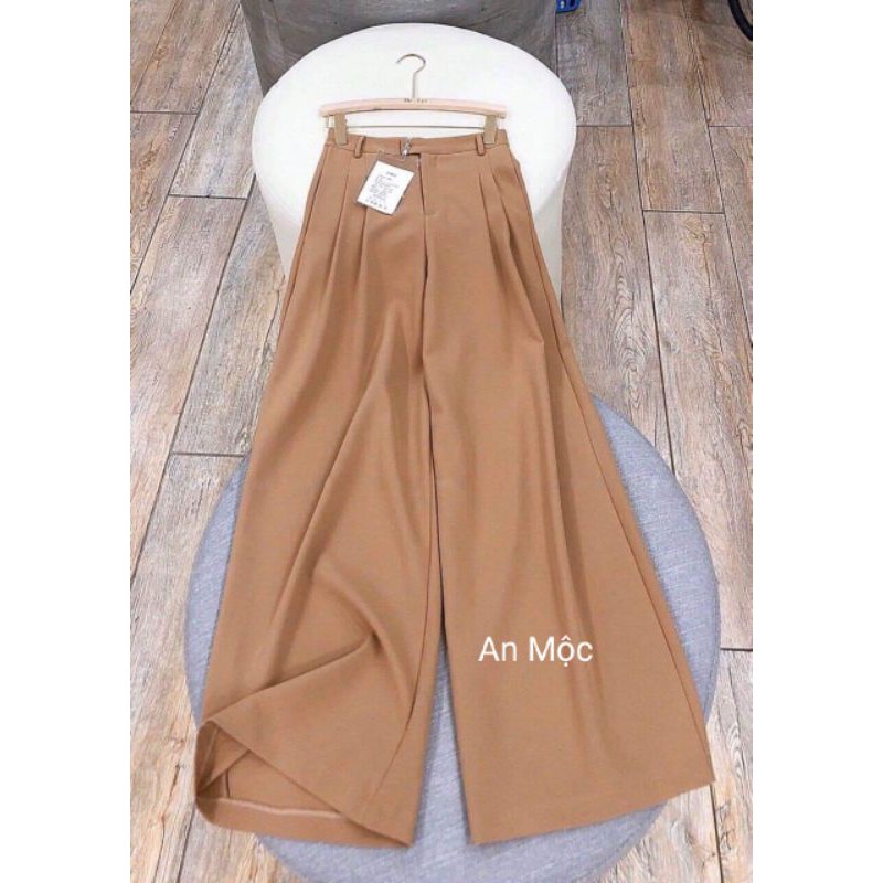 [AN MỘC] Quần ống rộng màu cam đất cạp cao from dài 100cm cho nữ