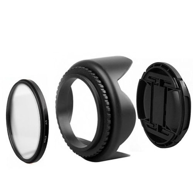 Bộ nắp đậy kèm loa che nắng và màng lọc UV gắn ống kính camera NIkon D5500 D5300 D5600 D3400 AF-P 18-55mm.