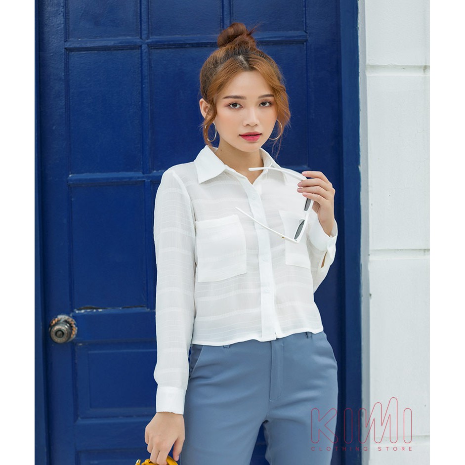 Áo sơmi croptop trắng Kims - as20006