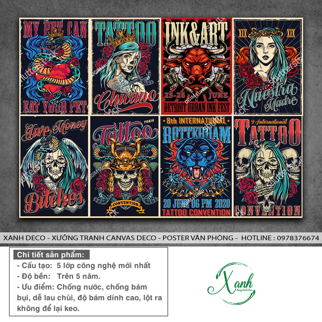 Set 12  poster nhân vật , decan dán tường có keo dán, hình xăm tatoo