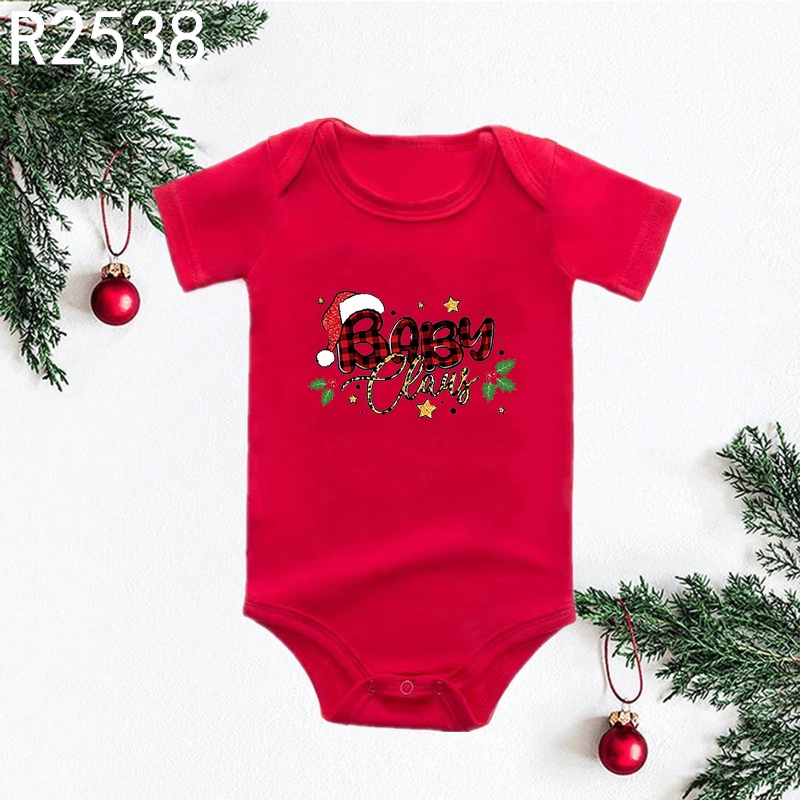 Bộ Áo Liền Quần cotton Tay Ngắn In Họa Tiết Ông Già Noel Màu Đỏ Thời Trang Cho Bé Sơ Sinh
