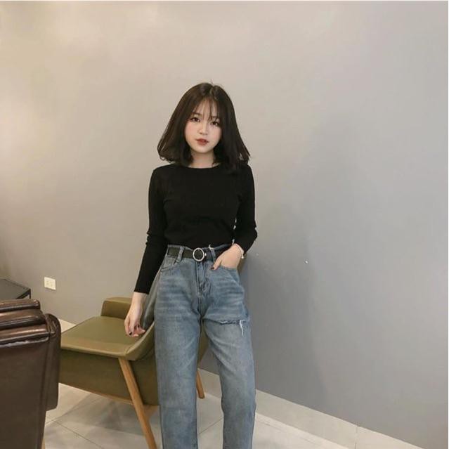 Áo Croptop Đen Trắng Dài Tay Body MS:Z01