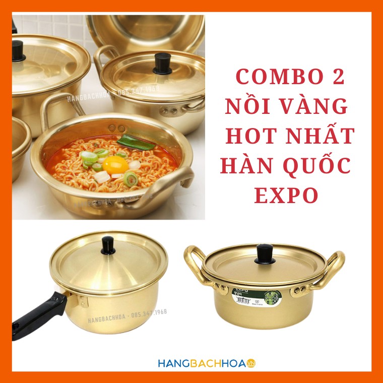 Combo 2 nồi nhôm vàng Hàn Quốc, cao cấp, nhập khẩu chính hãng, nồi nấu mì ramen Hàn Quốc EXPO 18cm & 26cm