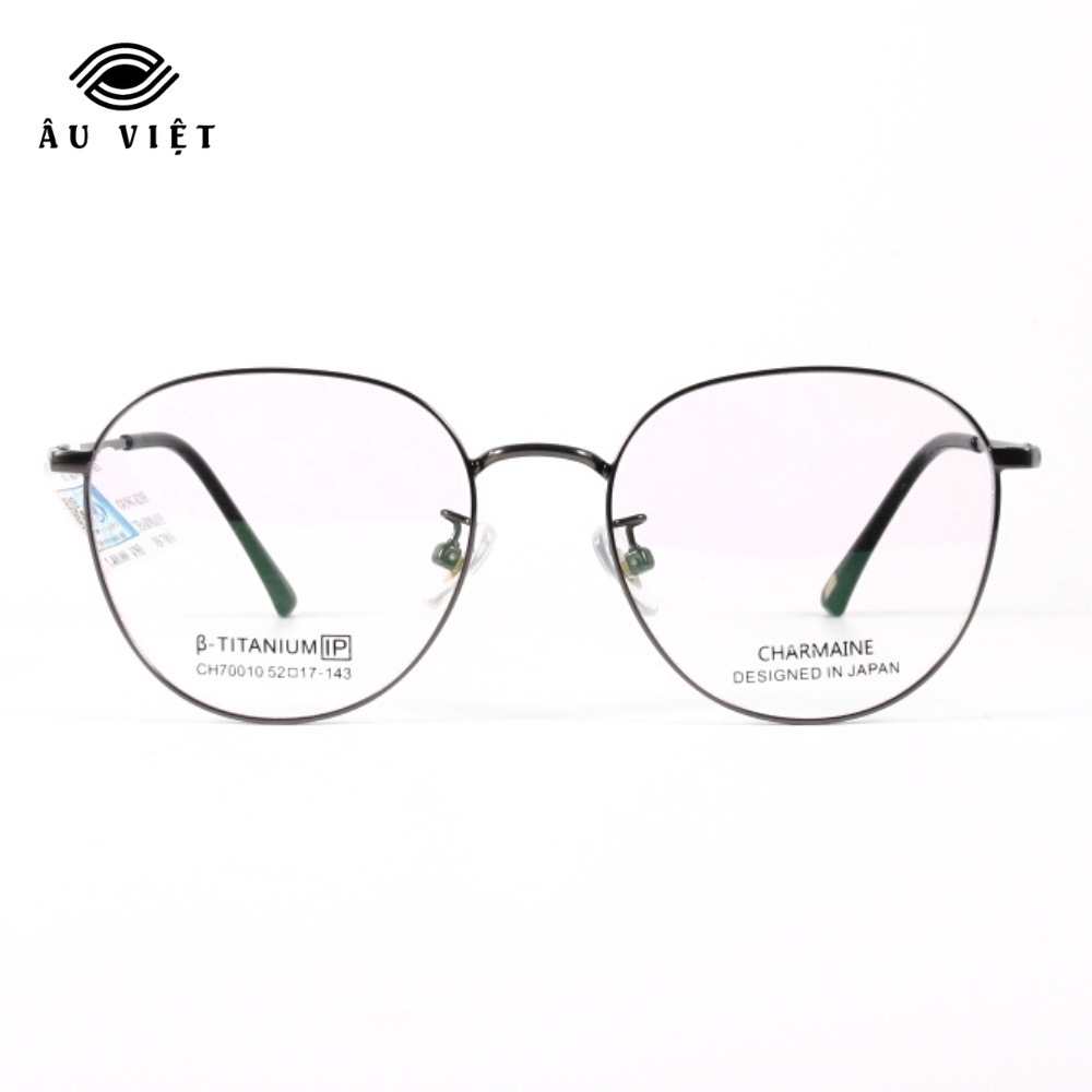 Gọng kính kim loại titanium nam nữ unisex dáng tròn Charmaine CH-70010 màu bạc/xám tro Full box