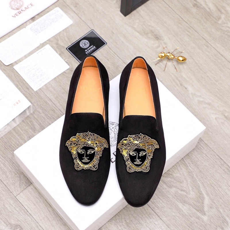 giày vải da nam đế cao thêu hoạ tiết da bò nhập khẩu cao cấp versace