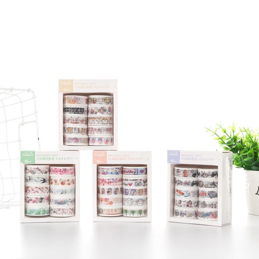 Set 10 cuộn washi tape Pison loại lớn nhiều mẫu đa dạng - BK008 - 1 bộ