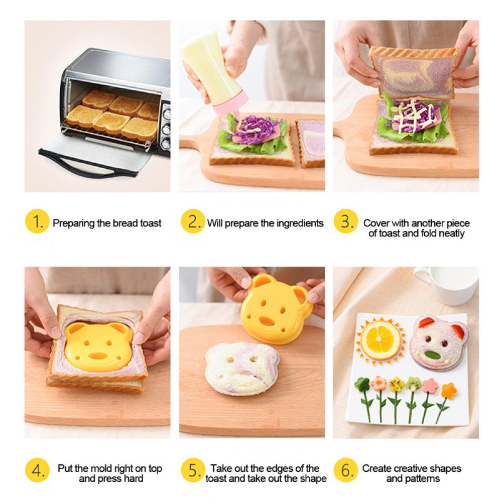 Khuôn Dập Nổi Làm Bánh Sandwich/Bánh Mì/Bánh Mì Hình Gấu Hoạt Hình Dễ Thương M4O8
