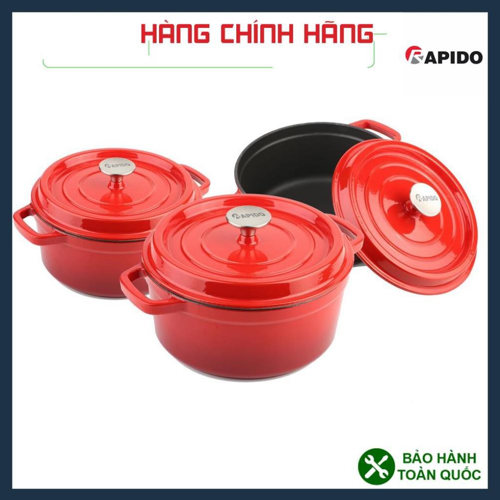 Nồi gang đúc tráng men Rapido 22cm, Nồi gang Rapido, kích cỡ 22cm dùng cho tất cả các loại bếp.