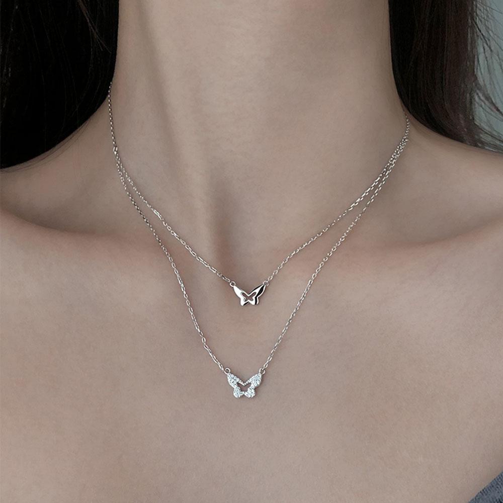 Vòng Cổ Choker Hai Lớp Mặt Bướm Đính Đá Sáng Bóng