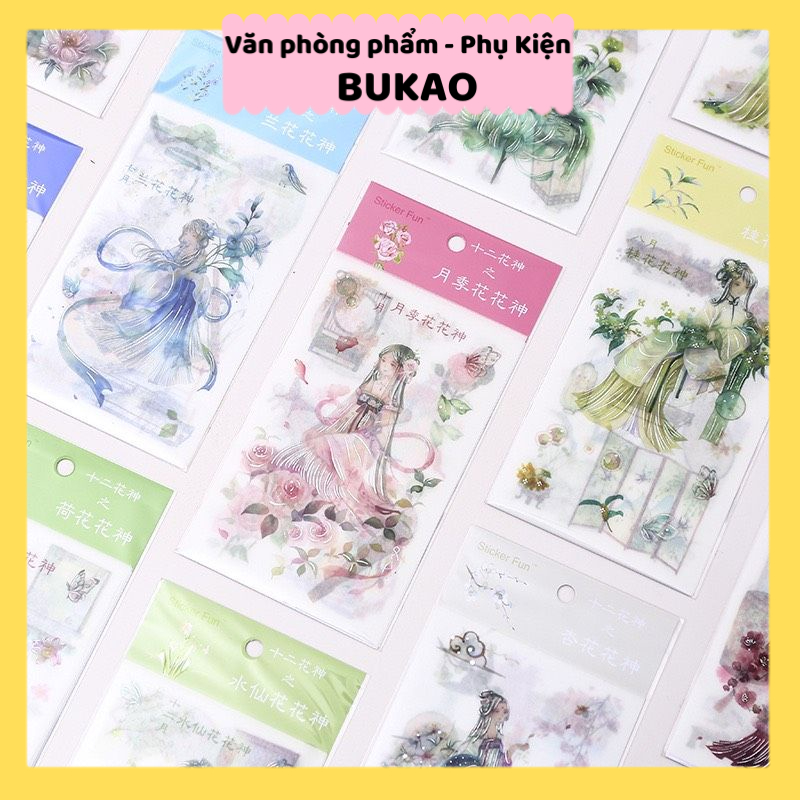 Set 4 tấm sticker cổ trang ánh kim cắt sẵn bukao