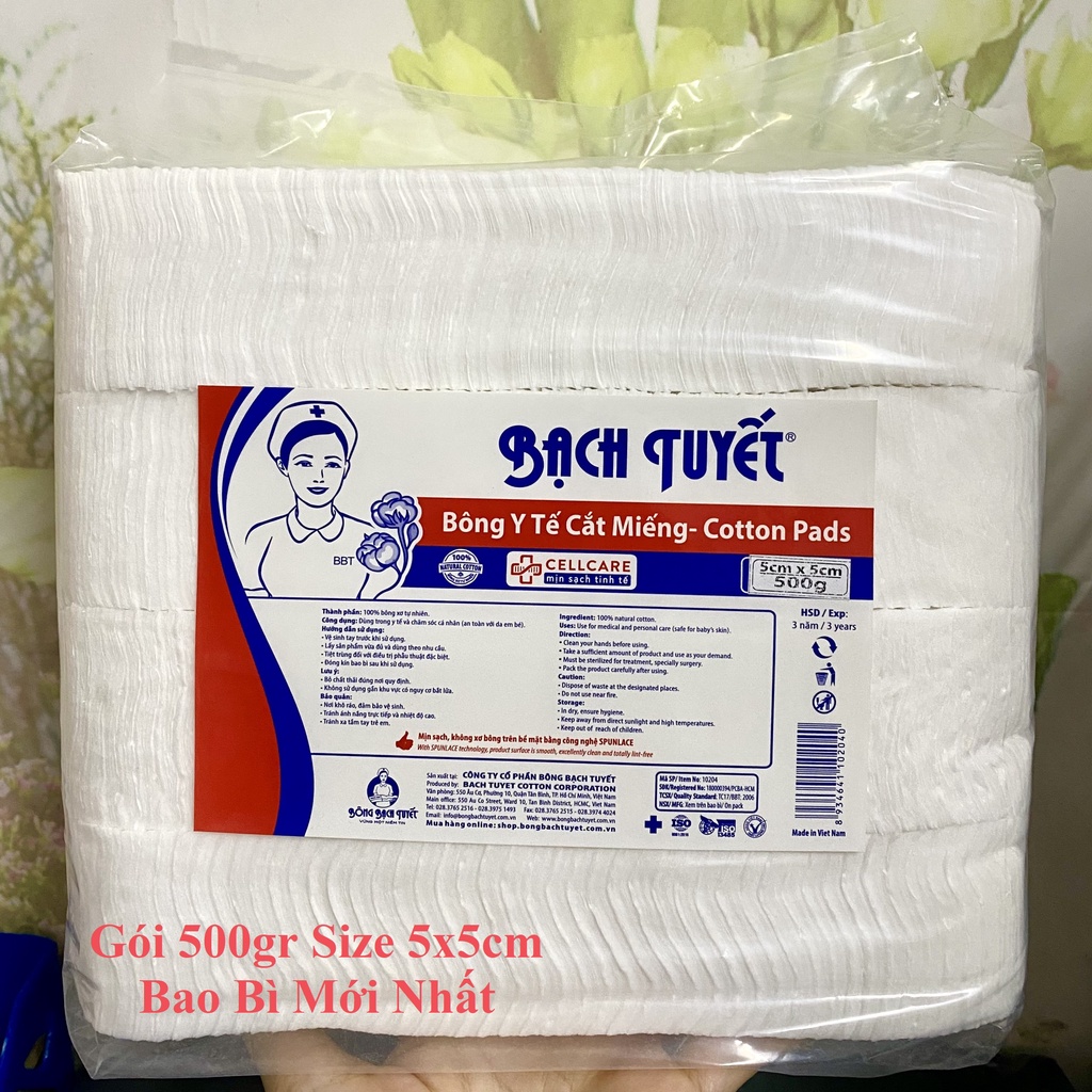 Bông gòn cắt sẵn cho spa, phun xăm size 5x5 gói 500gr -  Bông Bạch tuyết cắt sẵn gói 0,5kg