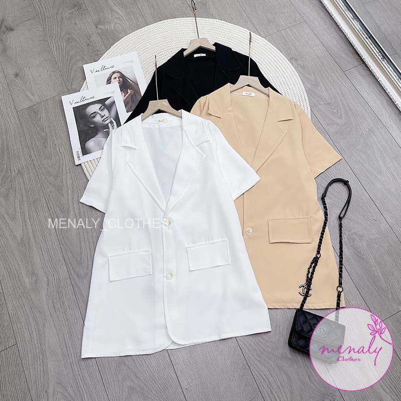 Áo vest blazer nữ dáng suông rộng cộc tay, mẫu áo khoác ngoài mùa hè dễ kết hợp trang phục-ABL01